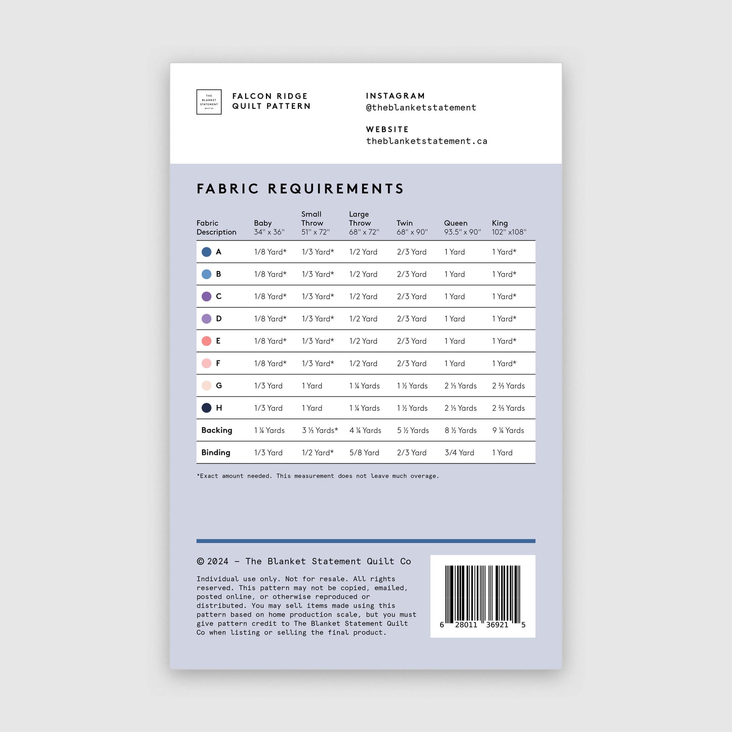 Falcon Ridge Paper Pattern - Pack of 5