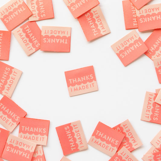 Sarah Hearts Woven Labels - Thanks I Made It (Coral)