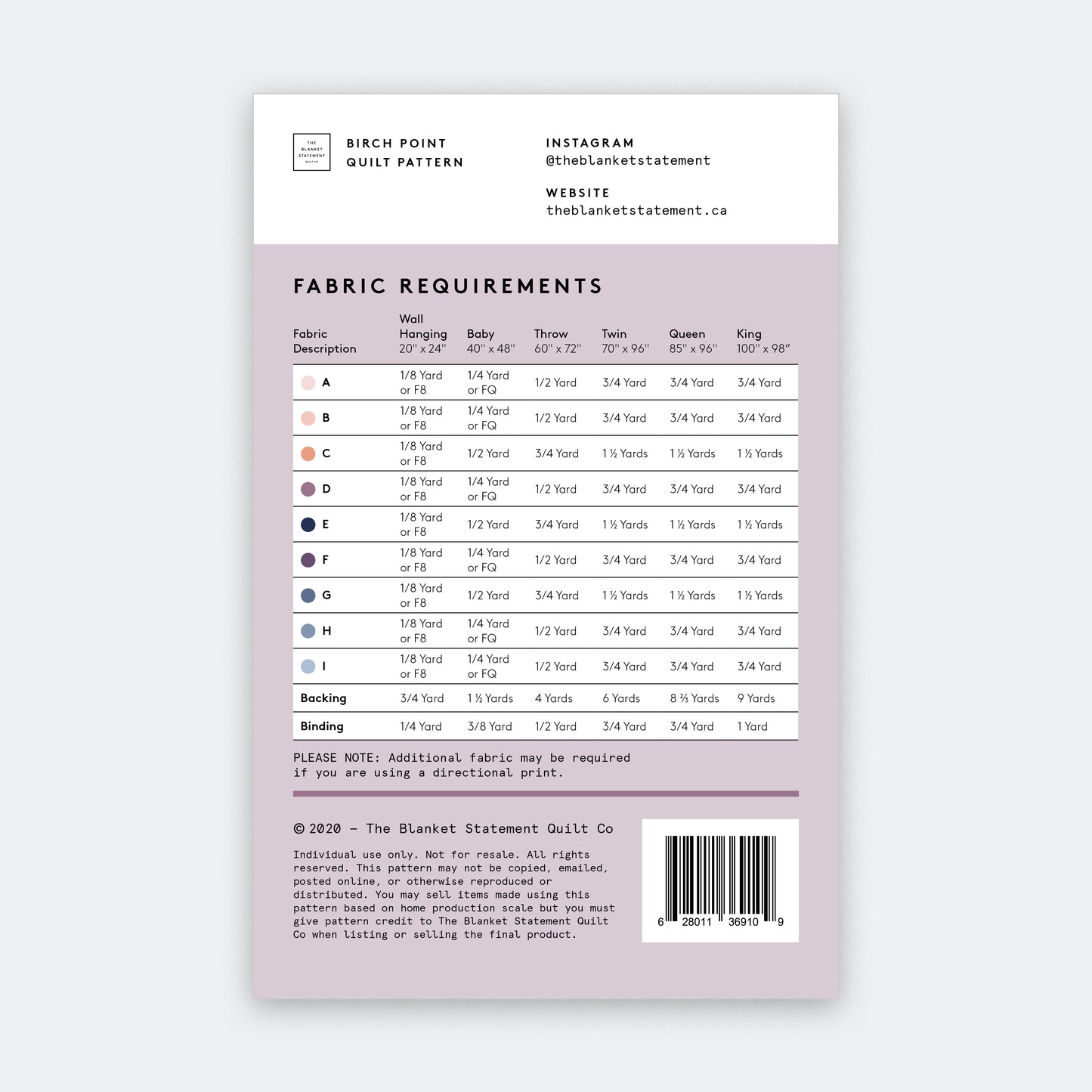 Birch Point Paper Pattern - Pack of 5