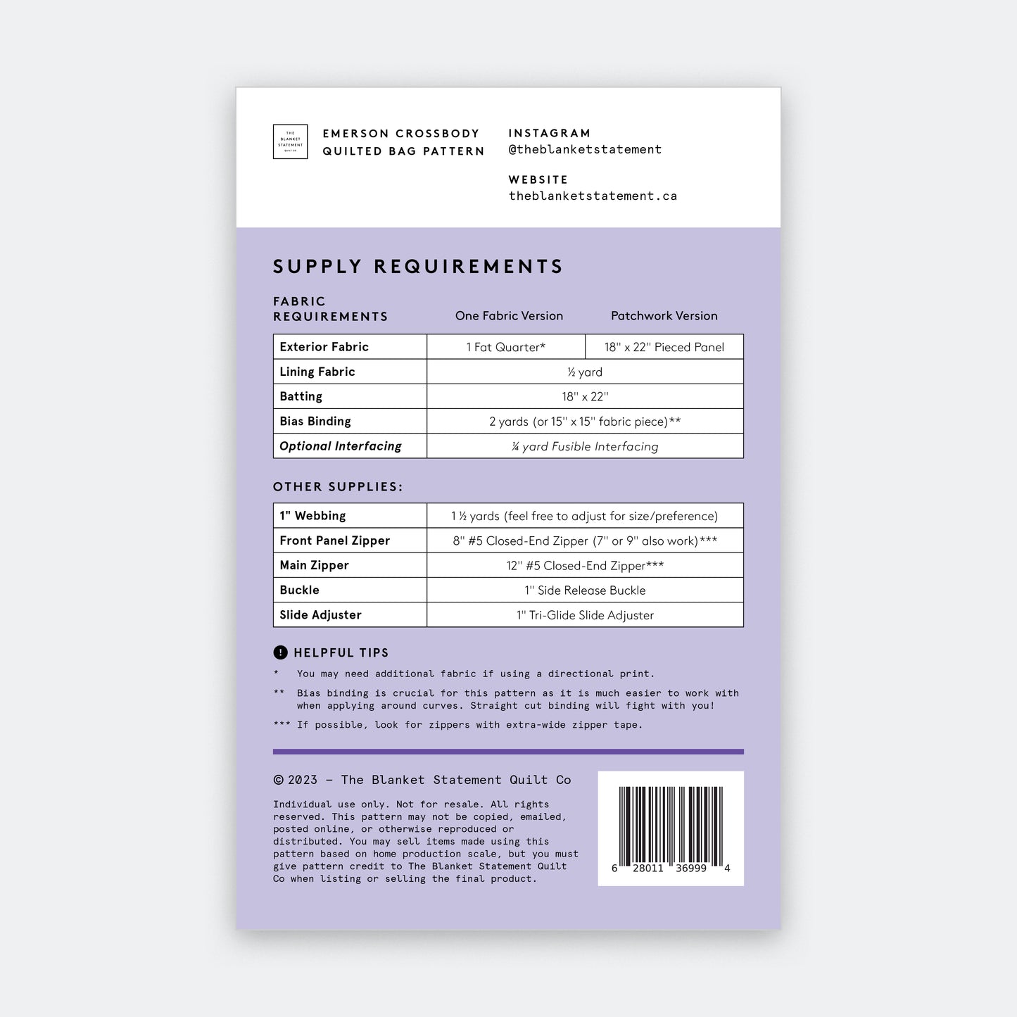 Emerson Crossbody Paper Pattern - Pack of 5