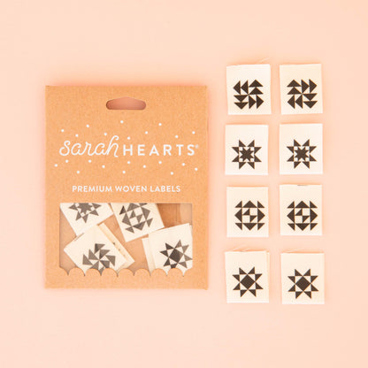 Sarah Hearts Woven Labels - Black Quilt Blocks (Organic Cotton)