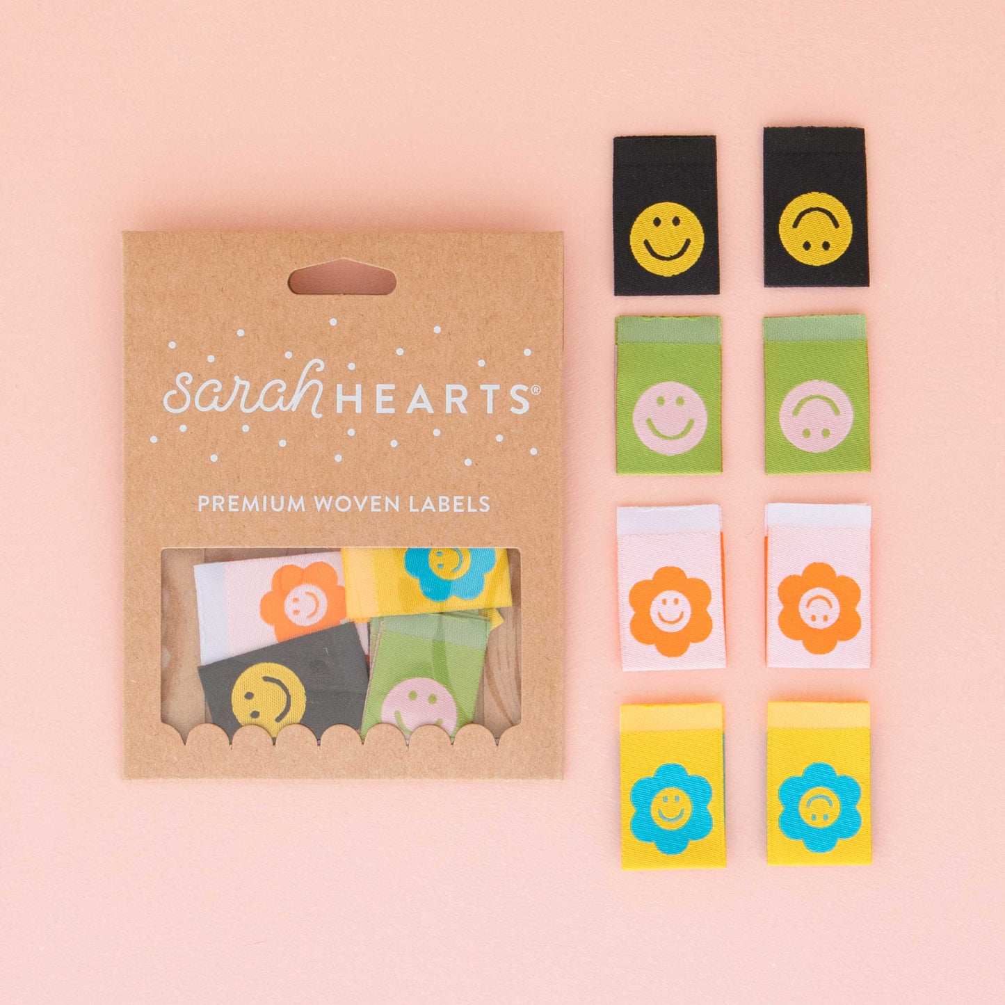 Sarah Hearts Woven Labels - Smiley Multipack