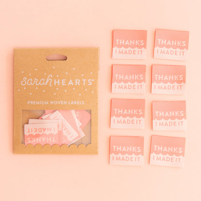 Sarah Hearts Woven Labels - Thanks I Made It (Coral)